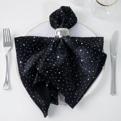 5-Pack Black Scuba Polyester Napkins with Rhinestone Accents – 20"x20" Wrinkle-Free Reusable Cloth Napkins