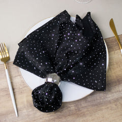 5-Pack Black Scuba Polyester Napkins with Rhinestone Accents – 20"x20" Wrinkle-Free Reusable Cloth Napkins