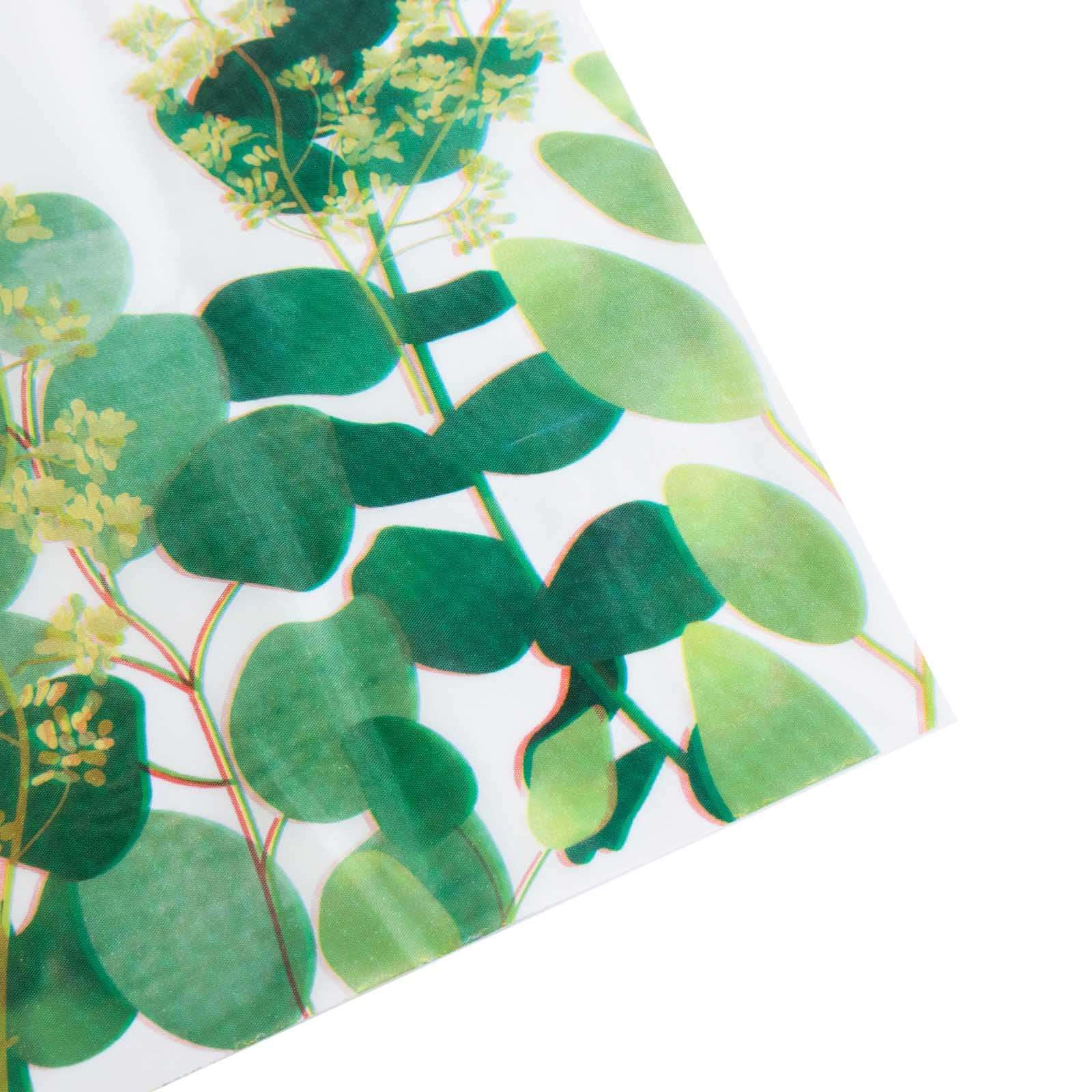 5-Pack Plastic Table Covers White/Green Rectangle with Eucalyptus Leaves Print - Decorative PVC Disposable Tablecloths 54"x108"