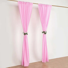 2 Pack Pink Polyester Event Curtain Drapes, 10ftx8ft Backdrop Event Panels With Rod Pockets 130 GSM